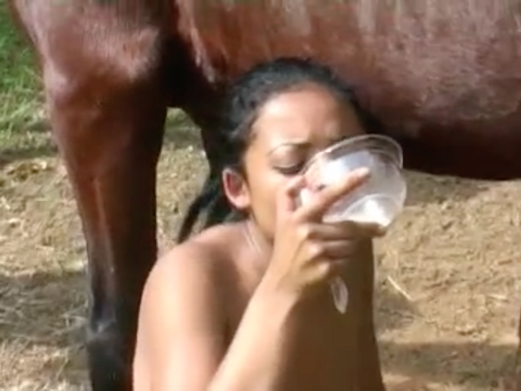 Latina Swallows Giant Load of Horse Cum
